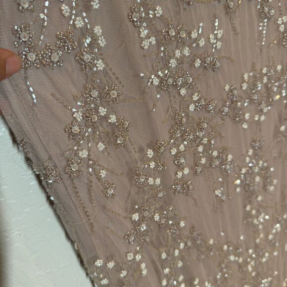 Aidan Mattox V-Neck Thigh High Side Slit Blouson Beaded Sheath Dress Size 10 NWT - Picture 8 of 15